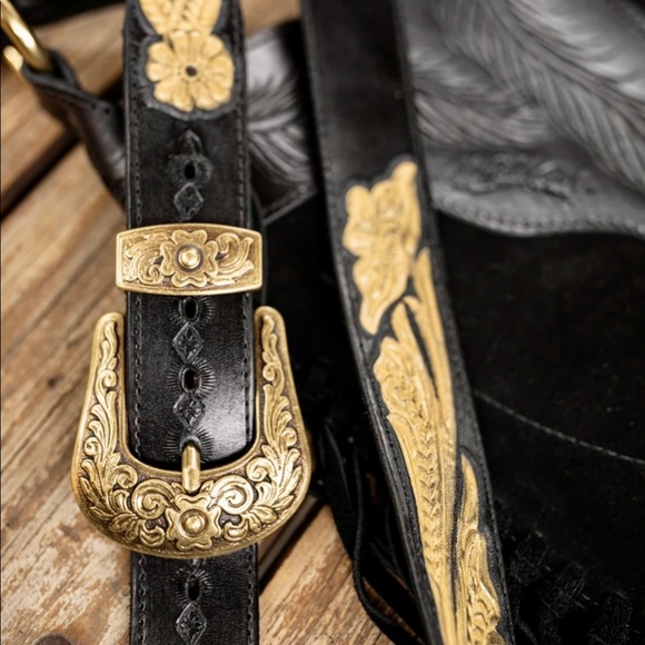 Buffalo Girl Versailles Apache Tasseled Black Leather Bag with Citrine Crystal - Picture 12 of 15